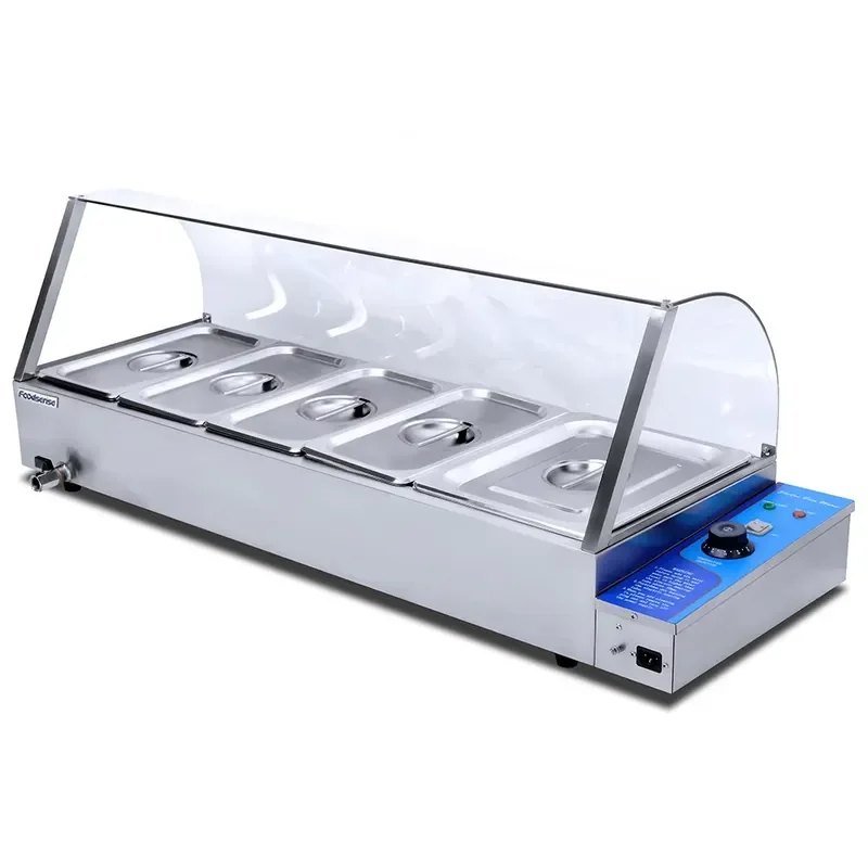 Commercial Kitchen Equipment Food Warmer Stainless Steel Electric Tabletop Bain & Marie with Glass Cover