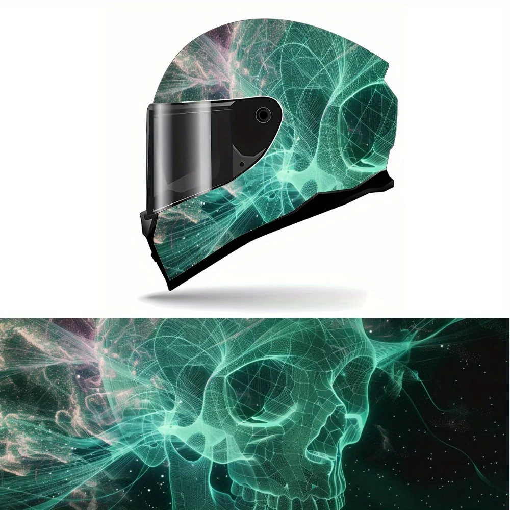 

Neon Green Skull Hologram Helmet Vinyl Wrap, Waterproof Removable Decals for Motorcycle Bike Helmets, Anti-Scratch Universal Fit