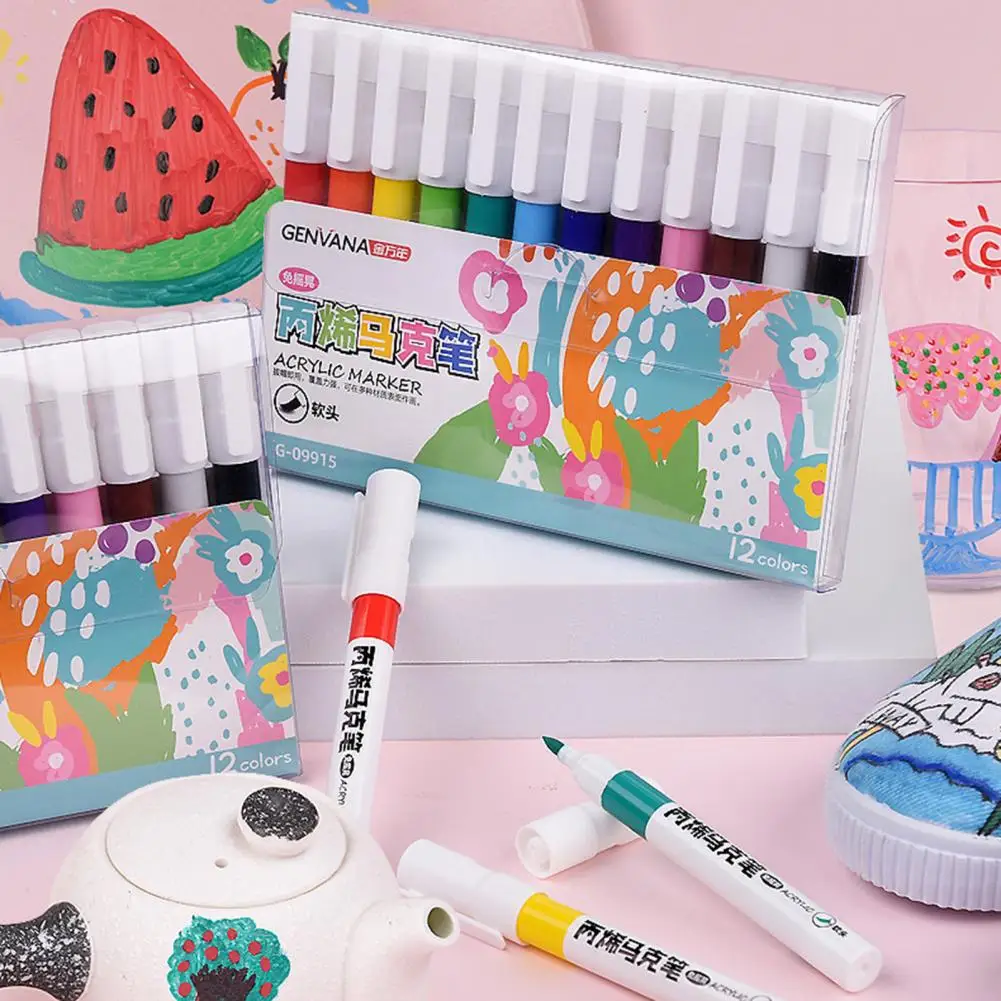 ソフトヘッドアソートカラー,12色セット,学生用アクリルペイントキット