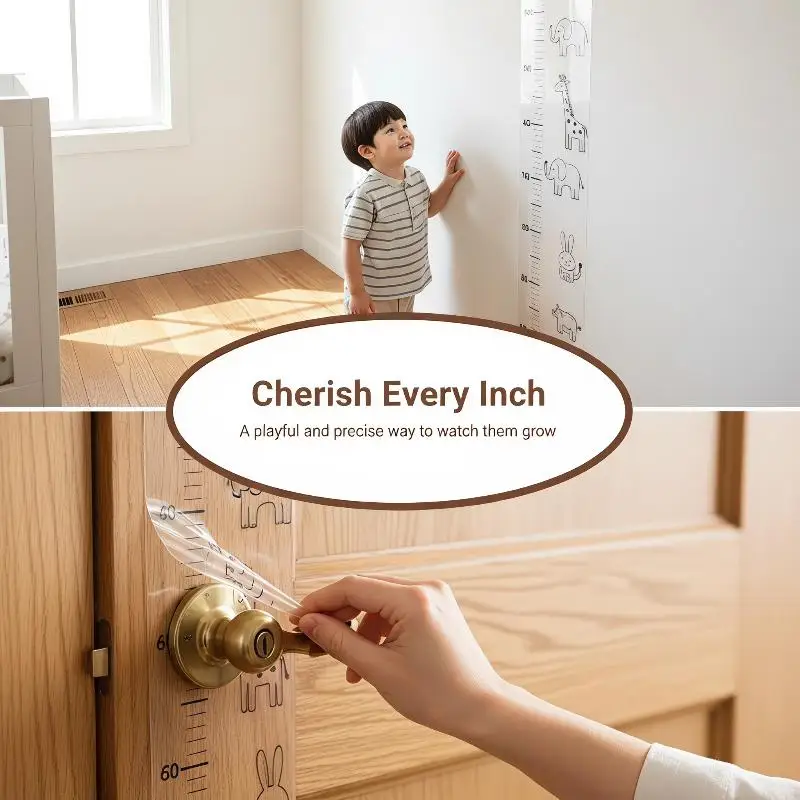 Kids Height Growth Chart Wall Sticker Waterproof Easy to Apply 1Pcs Removable Accurate for Nursery Playroom Wall Decor