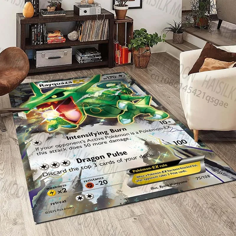 Pokémon Cards Rayquaza Print Carpet Rug for Living Room Bedroom Sofa Decor Kids Play Home Area Rug Non-slip Mat Game Room Rugs