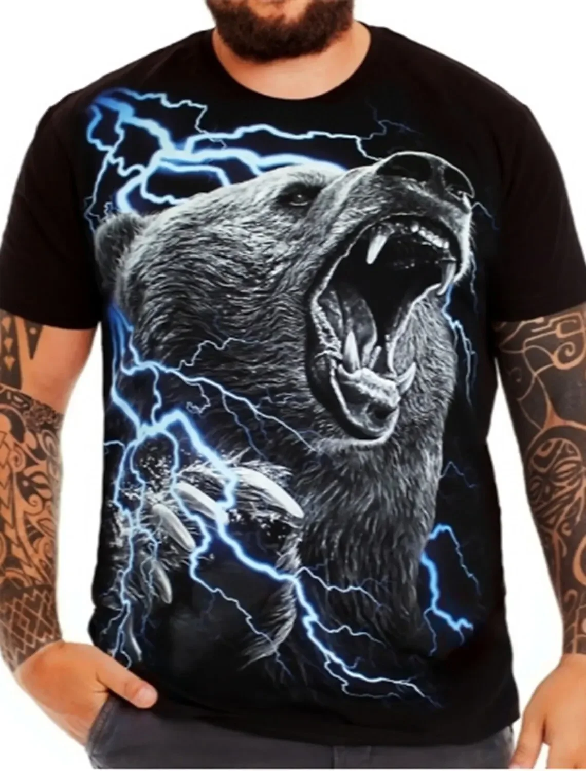 

Polar Bear Print Men's Handsome T-Shirt New Summer Casual Mens Outdoor Short Sleeve Lightning Pattern Comfortable Streetwear Top