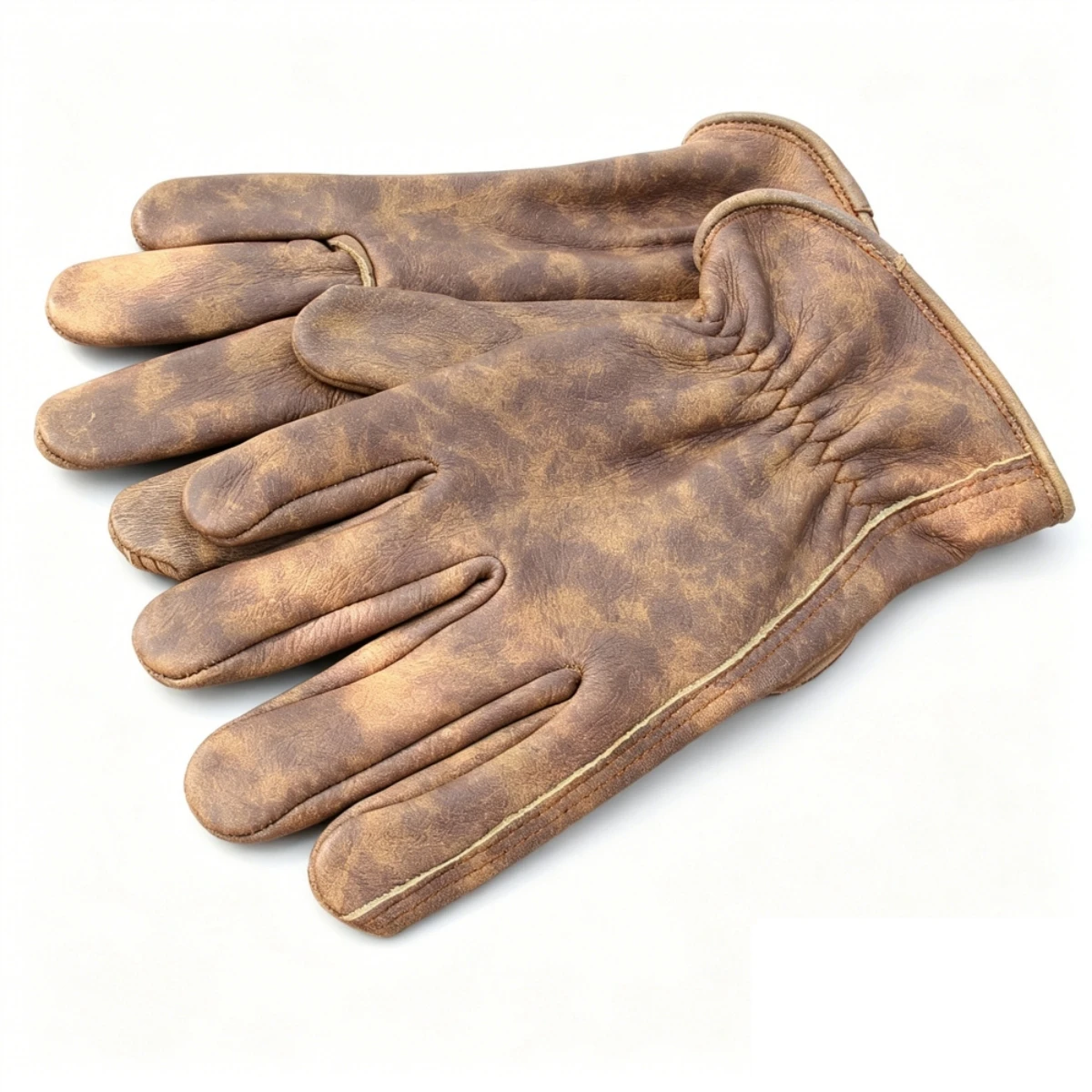 Luvas de Trabalho em Couro Vintage com Acabamento Desgastado, Luvas de Couro de Vaca para Camping, Ciclismo, Jardinagem, Escalada e Trabalho no Quintal