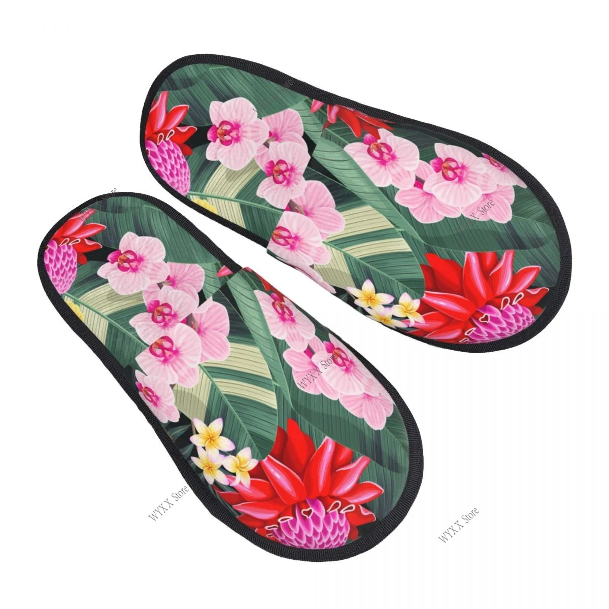 Men Women Plush Indoor Slippers Hawaiian Floral Flower Warm Soft Shoes Home Footwear Autumn Winter
