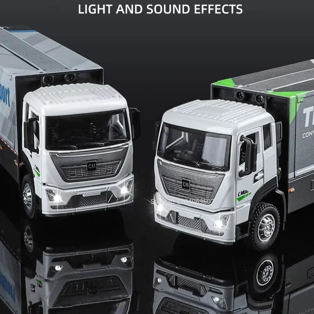 1:32 翼スパンコンテナトラックおもちゃモデル金属ダイキャストダンプトラックサウンドライトプルバックドアオープンエンジニアリング車男の子ギフト