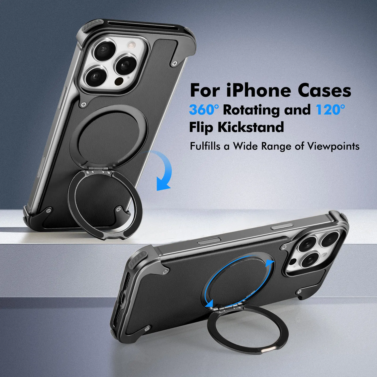

Eary Leather Case for iPhone 16 15 Pro Max Phone Case with 360°Rotatable Magnetic KickStand Frameless Premium Anti-Scratch Cover