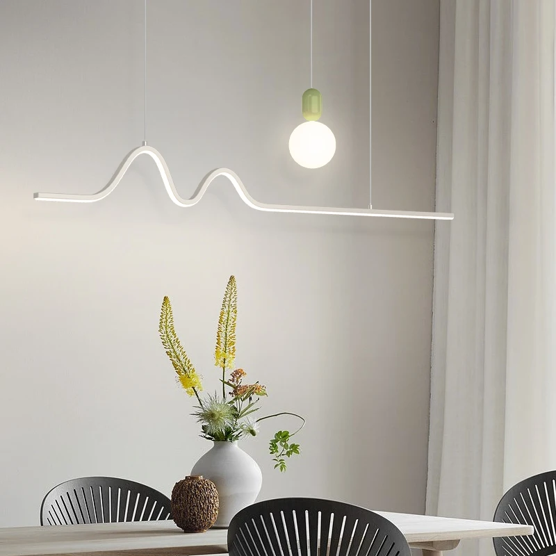 Restaurant chandelier creative Nordic light luxury wave model slotted strip light, minimalist dining table dining room lamps