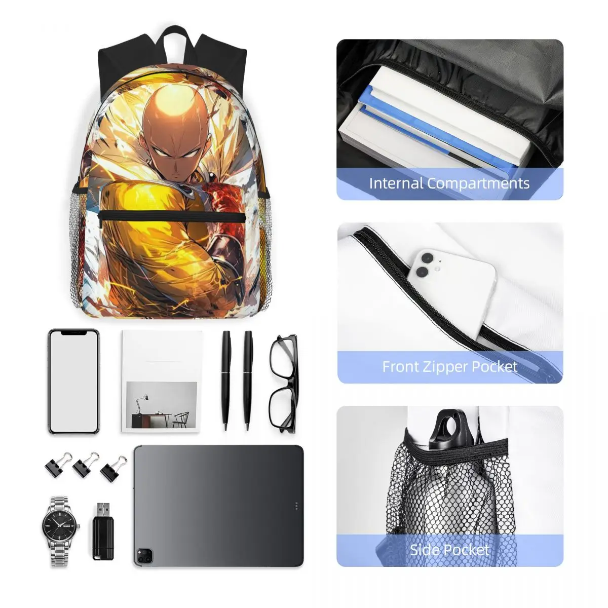 أنيمي واحد لكمة رجل حقيبة ظهر الطالب حقيبة مدرسية المشي لمسافات طويلة السفر Daypack للرجال النساء موضة حقيبة الكتب حقائب الكتف