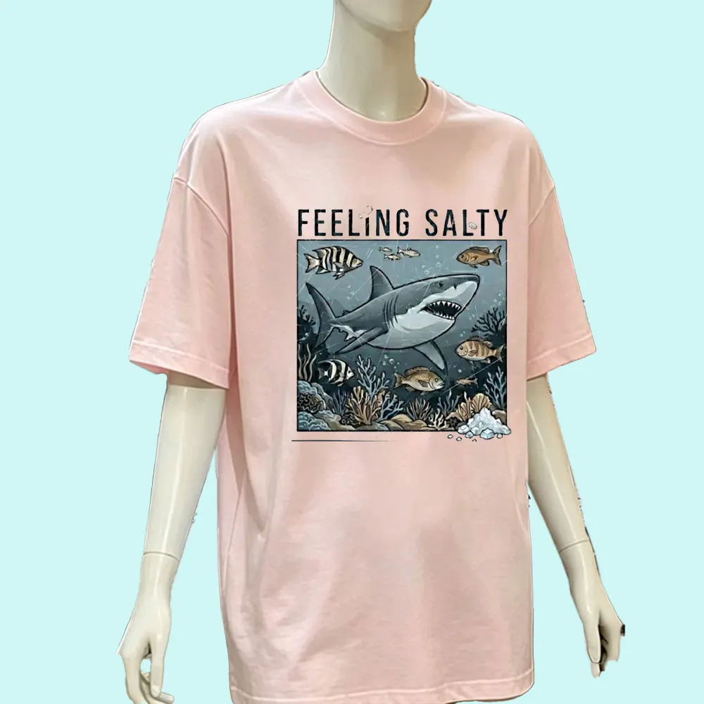 Feeling Salty Shark T-Shirt Funny Ocean Graphic Tee Marine Life Apparel Shark Lover Gift Retro Sea Creature Women Shirt