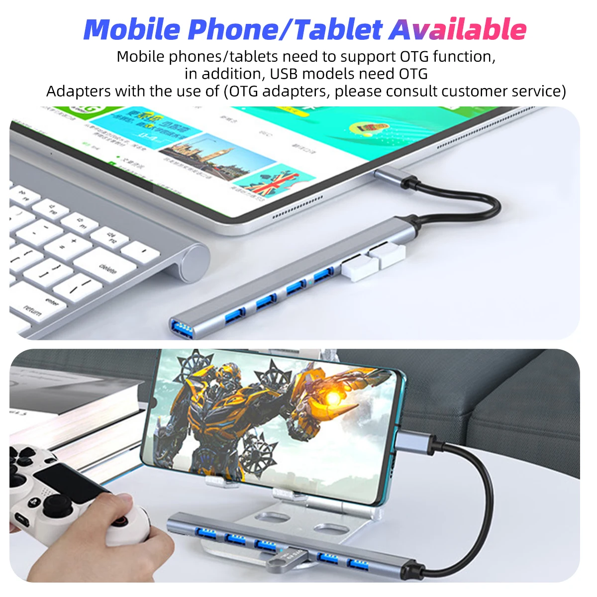 Adaptador de concentrador USB tipo C 7 en 1, expansor divisor multiotg, Puerto 4/7, 3,0, para Macbook Pro, 13, 15, Air, Mi Pro, PC y portátil