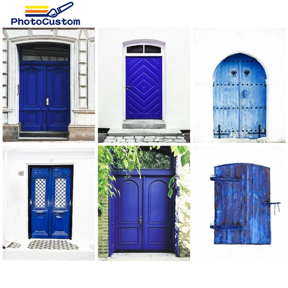 

PhotoCustom Diy Oil Painting By Numbers Blue Door On Canvas Wall Art HandPainted Picture By Numbers Paint For Adult Home Decor