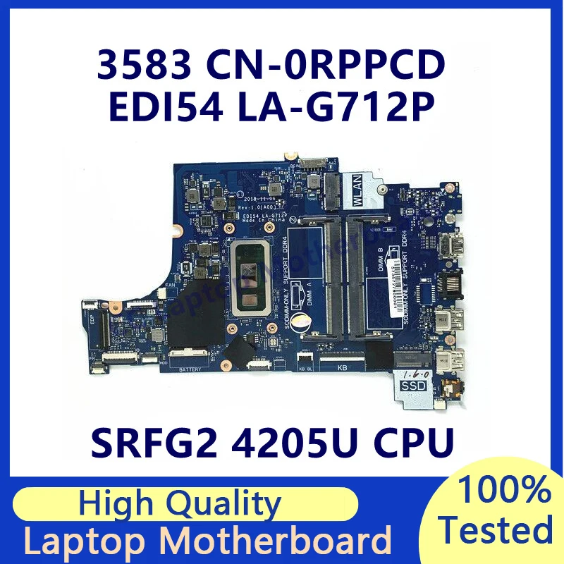 CN-0RPPCD 0RPPCD RPPCD Mainboard For DELL 3583 Laptop Motherboard With SRFG2 4205U CPU EDI54 LA-G712P 100% Tested Working Well