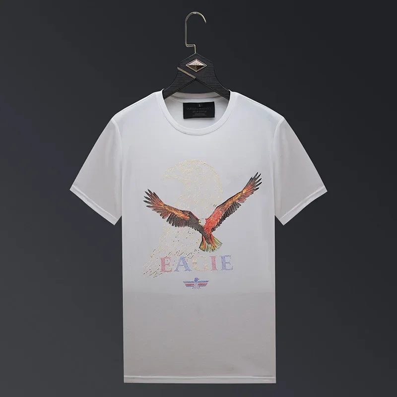 2024 Eagle Rhinestones T Shirts Men Summer Clothes Fashion Streetwear O Neck Short Sleeve Thin Cool Elastic Cotton T-shirts