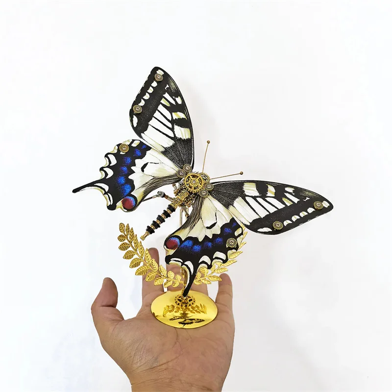 DIY Punk Butterfly with Base Cyberpunk Mechanical Insects Metal Assembly Model Kit 3D Puzzle Handmade Toys for Adults Kids