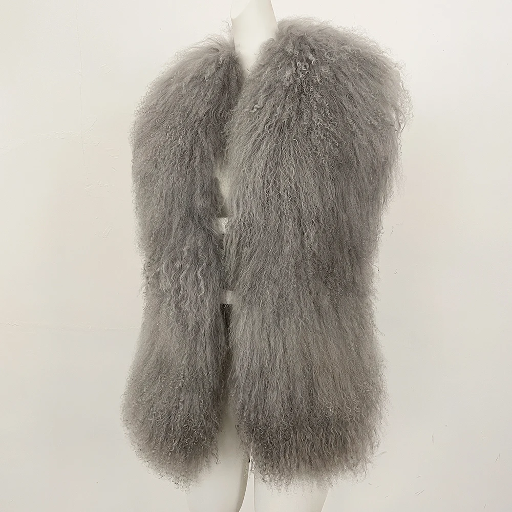 เสื้อโค้ทขนสัตว์มองโกเลียแท้ เสื้อแจ็คเก็ตขนสัตว์แท้สำหรับผู้หญิง แบบไม่มีแขน หรูหรา ขนฟู ผ้าคลุมไหล่ เสื้อกั๊ก แฟชั่นเก๋ไก๋สำหรับผู้หญิง