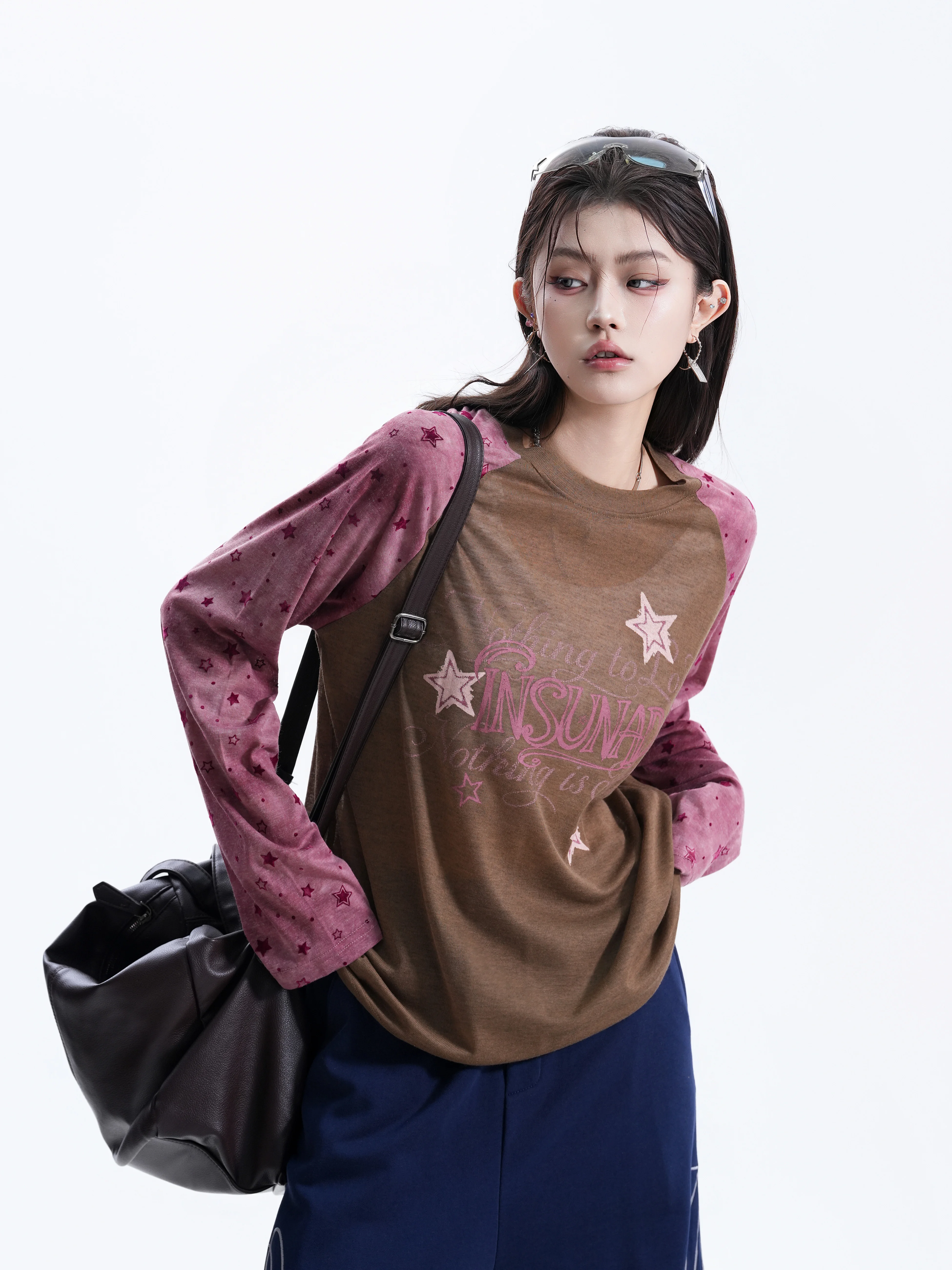 Retro American Star Letter Print Transparent Long Sleeve Women's Lazy Neutral Style T-shirt UV Protection Cover up Casual Loo...