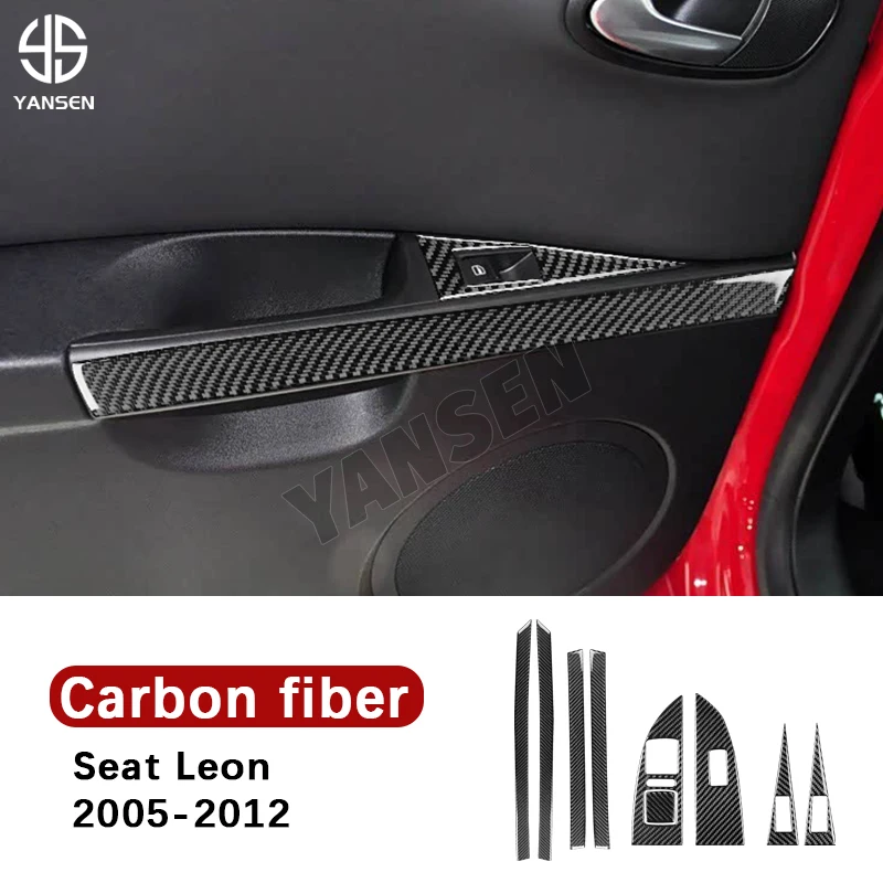 

Car 4-Door Window Button Inner Door Panel Carbon Fiber Sticker For Seat Leon 2005 2006 2007 2008 2009 2010 2011 2012