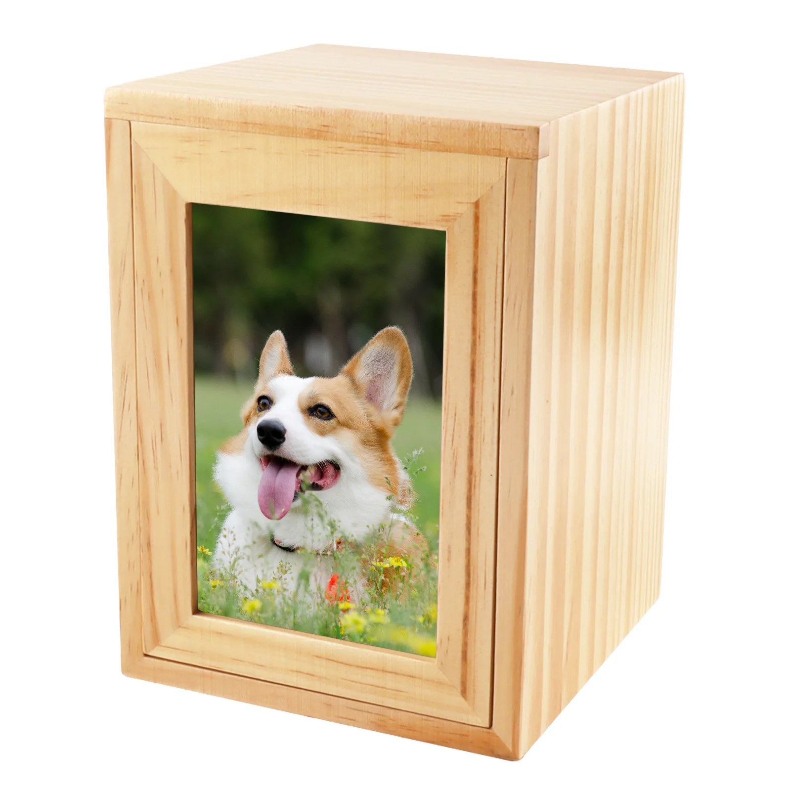 Wooden Pet Memorial Urn with Picture Frame, Personalized Cremation Urns for Dogs and Cats, Memorial Gift