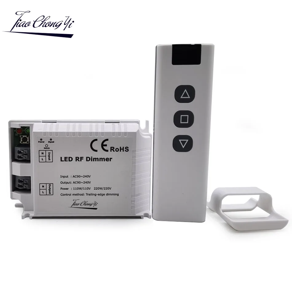 

DM014 LED controller 90-240VAC 1 Channel Trailing Edge Dimming 110V/110W 220V/220W ON/OFF 3 Key Remote LED RF Dimmer Control