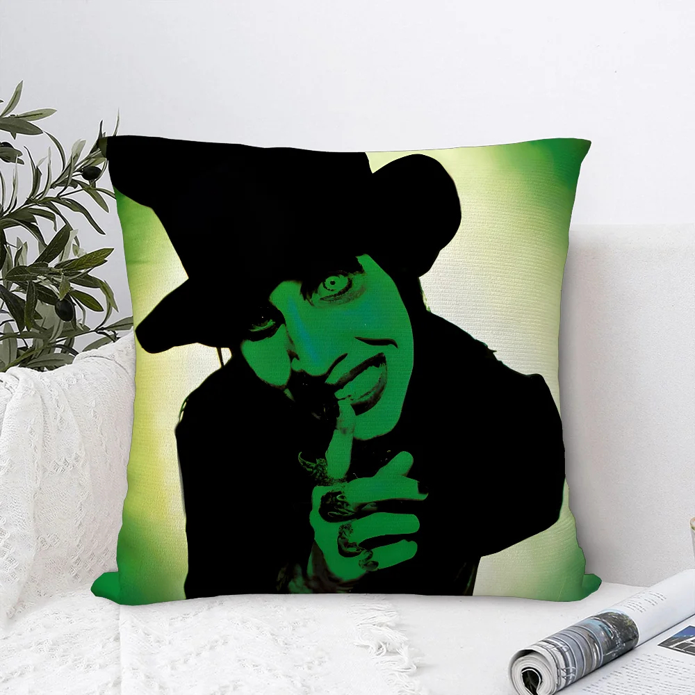Chanteur m-marilyn Manson taie d'oreiller canapé décoratif maison Double face impression peluche carré jeter taies d'oreiller coussin décor couverture