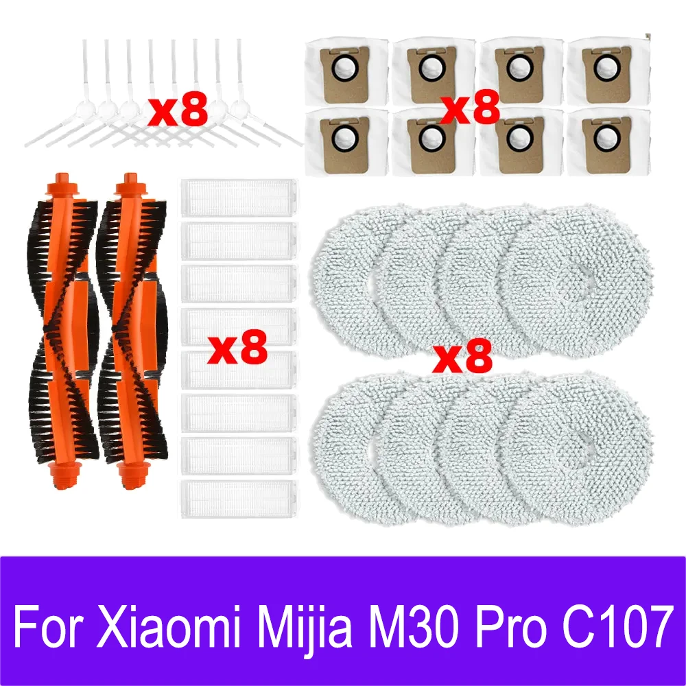 Accessories For Xiaomi Mijia M30 Pro C107 Replacement Roller Side Brush Hepa Filter Mop Cloth Dust Bag mop holder Spare Parts