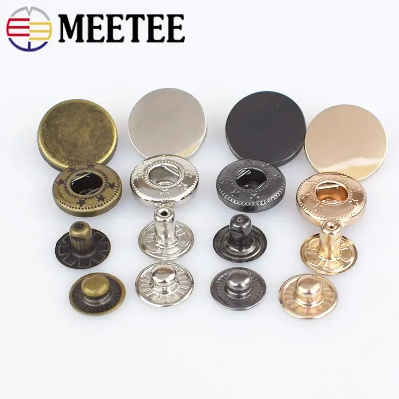 30sets Meetee 12/15/17mm Metal Snap Buttons Stud Fastener Press Buckles for Jacket Coat Sewing Clothing Leather Accessories D3-8