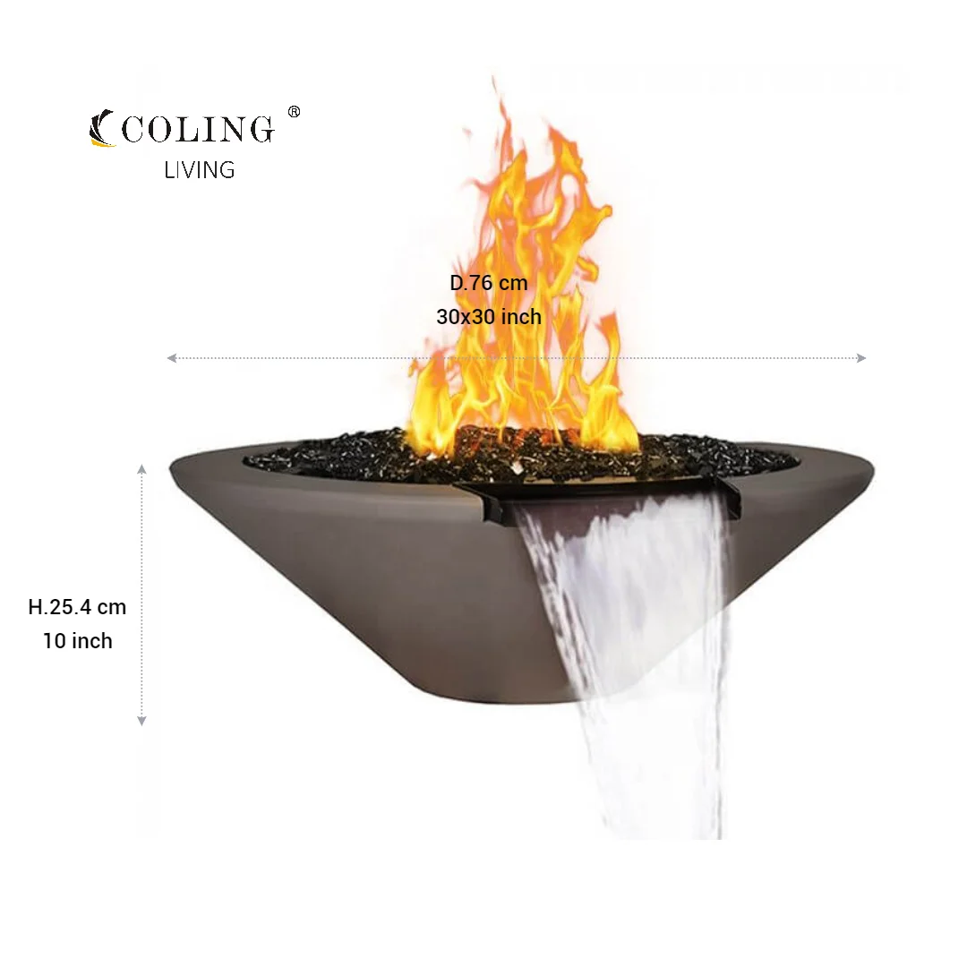 Stylish Outdoor Gas-Fueled Fire Water Bowl Pool Cement GRC Concrete Fire Pit