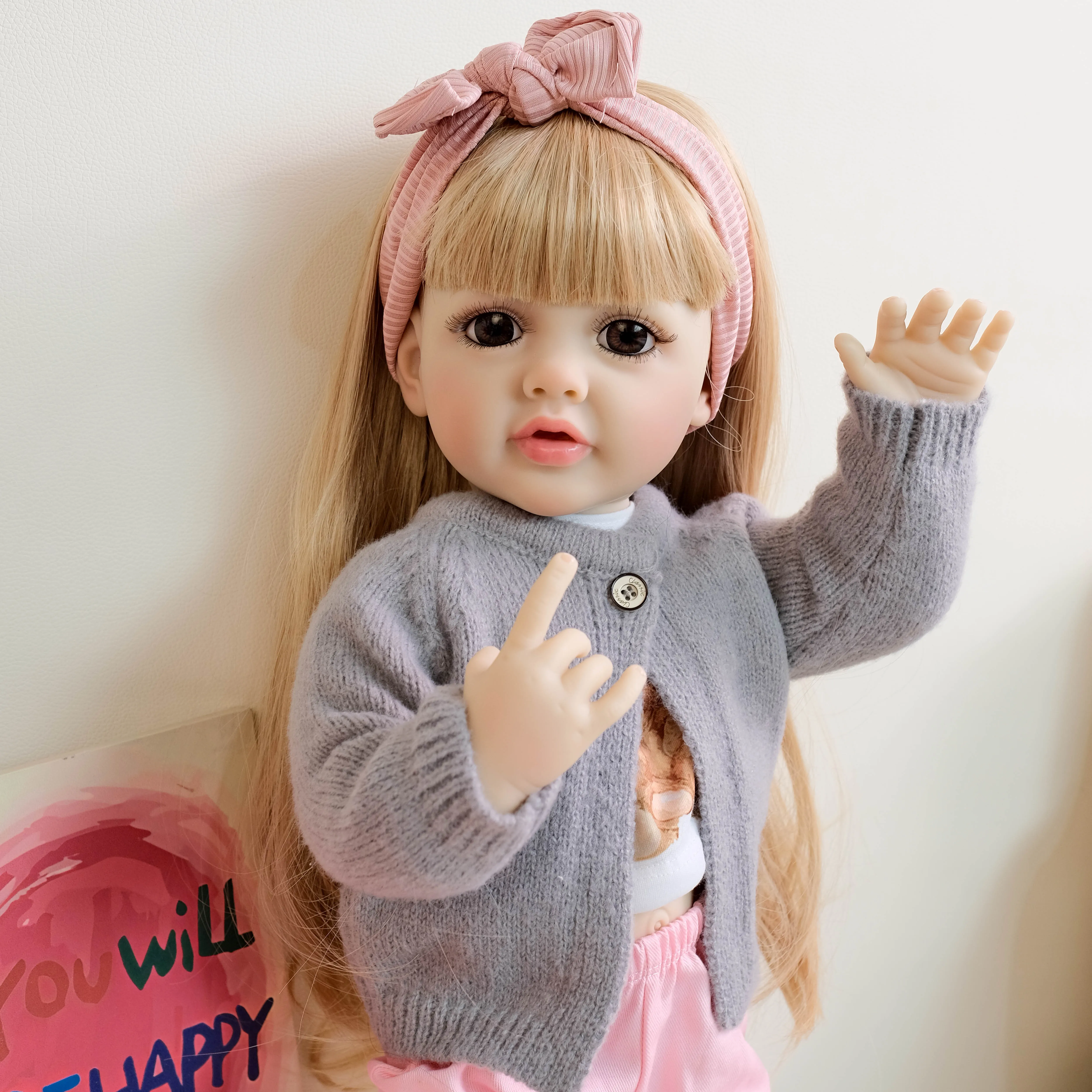 

NPK 55CM Toddler Reborn Baby Doll Curly Blond & Brown Hair Betty Full Body Soft Vinyl Lifelike Christmas Gift for Girls