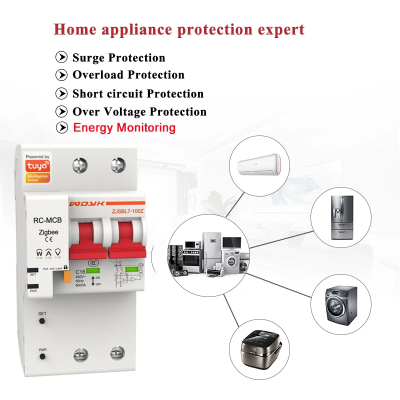 Imagem -02 - Zigbee Tuya Smart 1p 2p 3p 4p Disjuntor Energia Power Consumption Meter Monitor Kwh Wattmeter220v 380v Trabalhar com Alexa