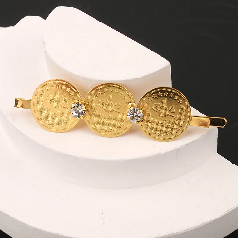 Dicai-Gold Plated Coin Barrette for Women, Ladies Headwear, Numismatic Symbol, Arabic Wedding Jewelry, Bridal Hair Accessories,