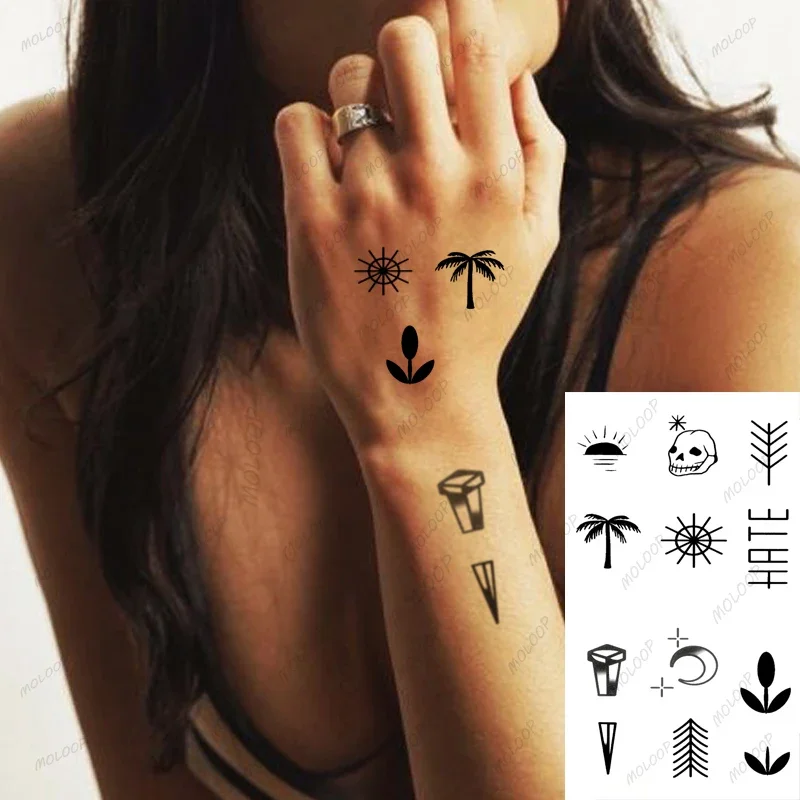 Pattern Cute Women Girl Temporary Tattoo Sticker Black Heart Smiley Design Finger Ear Arm Body Art Small Size Fake Tatto Sticker