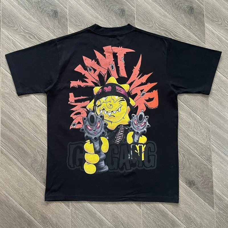 2026ss Glo Gang Boyz Worldwide Tshirt High Street Cartoon Sun Print Short Sleeve Tee Tops Streetwear