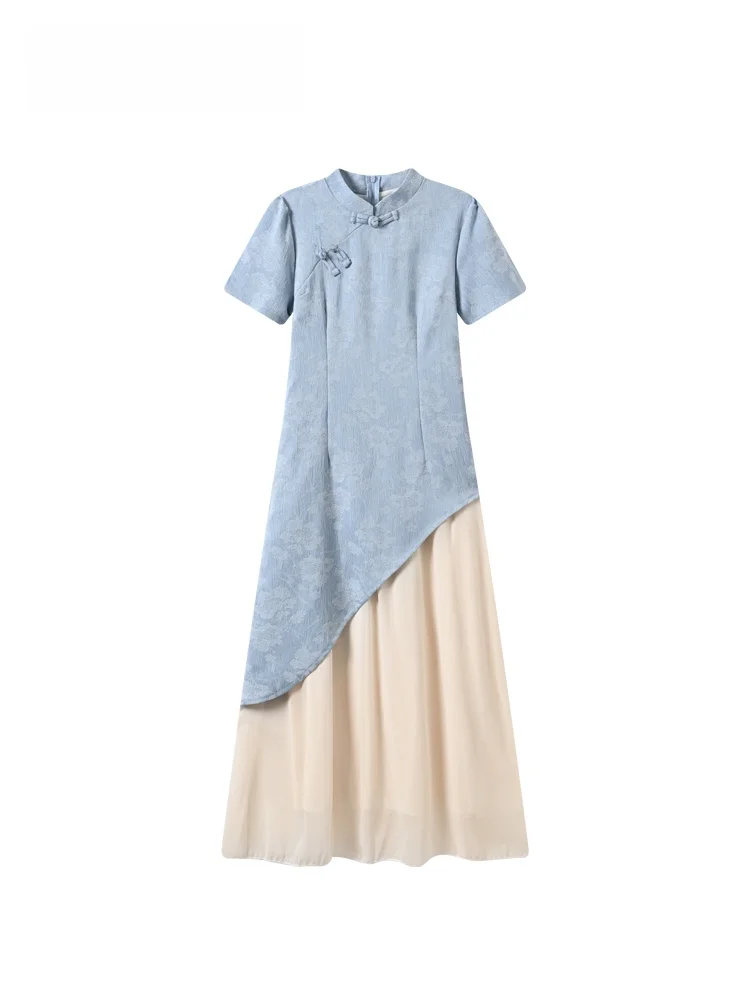 

Casual Short Sleeve Qipao Dress plus Size Women's Summer New Style Patchwork National Style City Walk Polyester Fiber Skirt