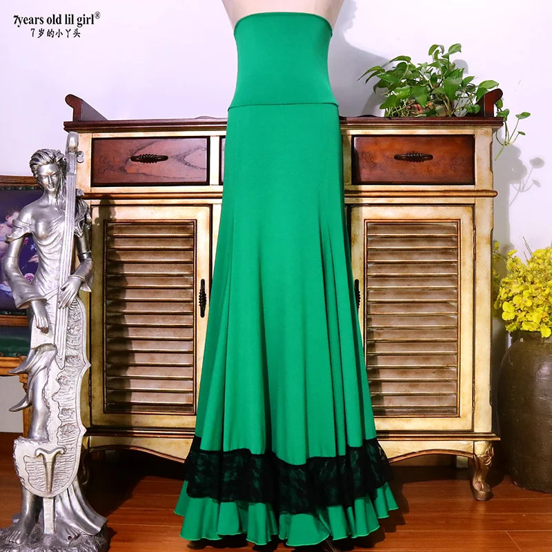 Spanish Dance Dress Flamenco Practice Skirt Wear Women BU27