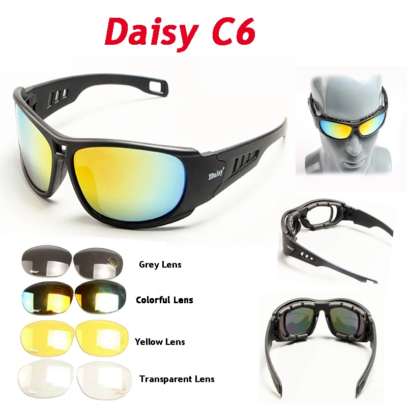 C6 Outdoor Tactical Glasses Bicycle Sports Sunglasses Airgun Tactical Shooting Glasses Windproof and Dustproof Polarized Glasses