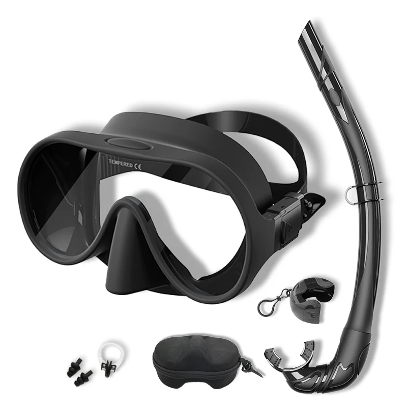 

Professional Frameless Scuba Mask and Snorkel Adults - Anti-Fog, UV Protection,Tempered Glass - Spearfishing, buceo, 스노클링 세트,수영
