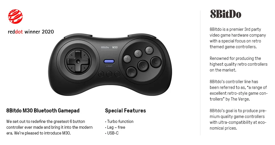 8BitDo M30 Bluetooth Game Controller,Game Accessories MD Style Gamepad for Nintendo Switch PC Windows MacOS Android Raspberry Pi