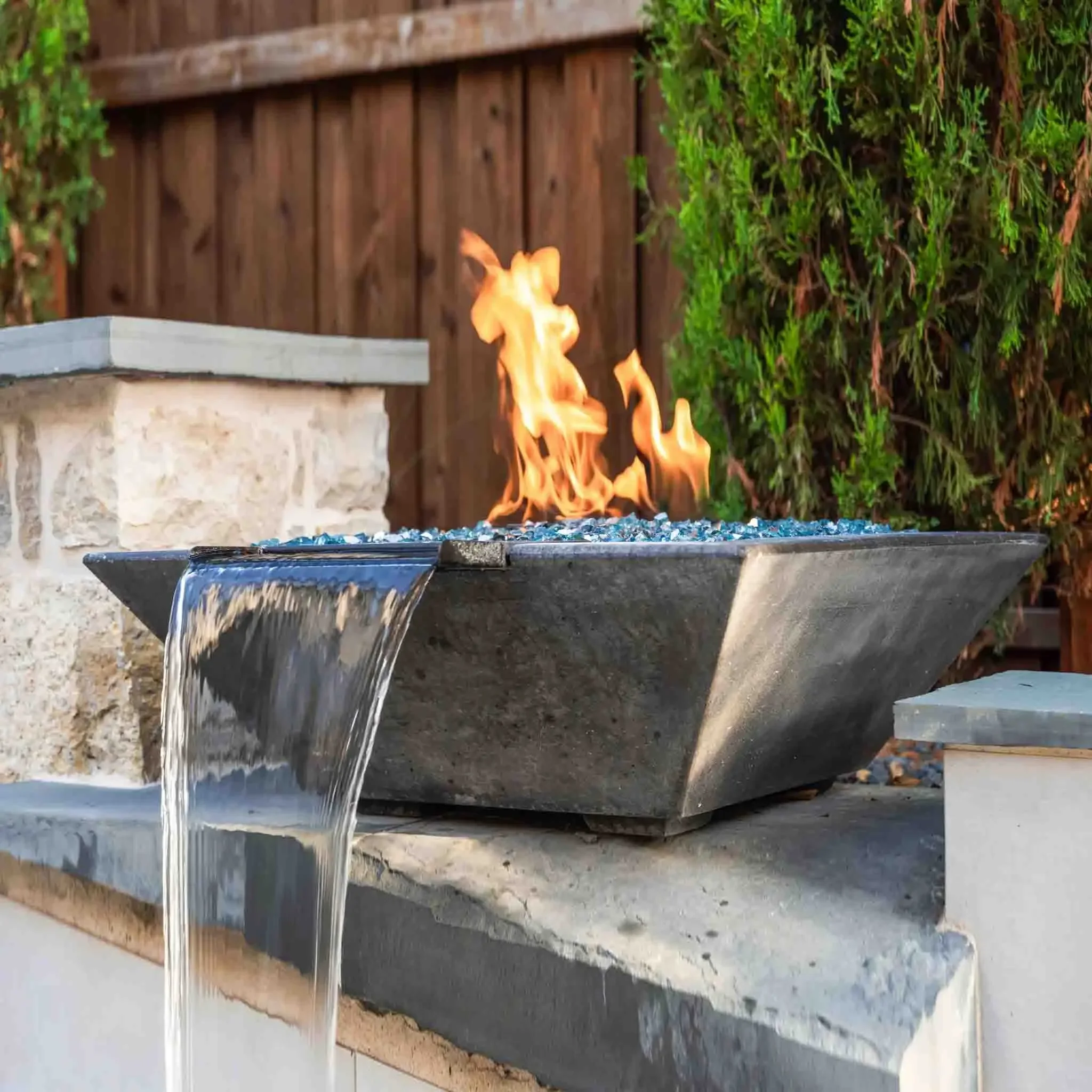 

Corten Steel Outdoor Fire Pit with Water Feature Fountain Bowls Heaters for Garden Setting