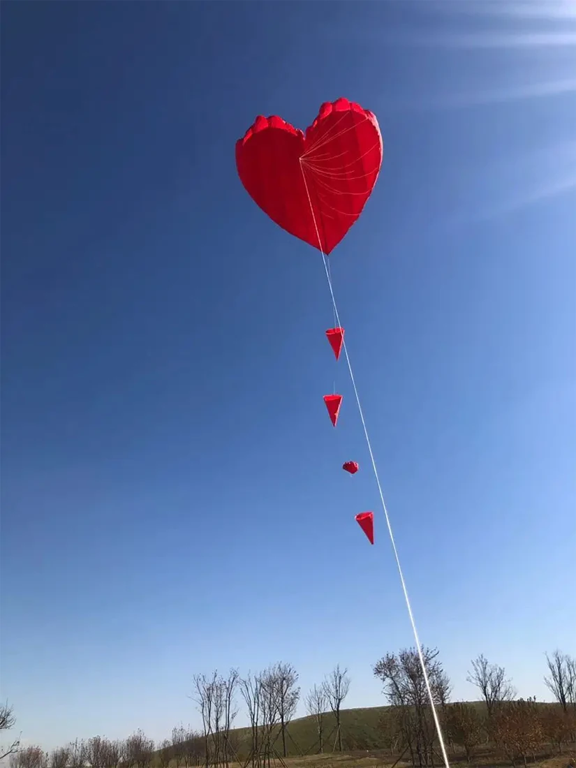 9KM 2m Rood Hart Met 5m Staart Vlieger Lijn Wasserij Hanger Zachte Opblaasbare Show Kite voor Kite Festival Ripstop Nylon Stof