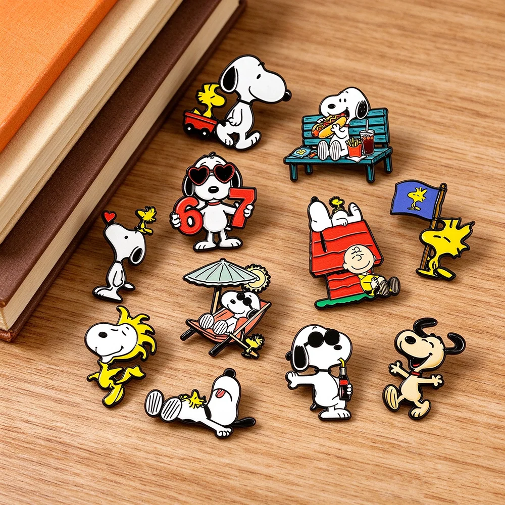 11Pcs Cartoon Puppy Dog Enamel Lapel Pin Set, Funny Character Brooch Badge for Backpacks Clothes, Collectible Pins Gift for Fans view 2