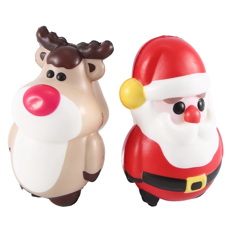 4 PCS Squishy Anti Stress Reliever Toy Doll Santa Claus Reindeer PU Christmas Gift Slow Rebound Antistress Squeeze Toy