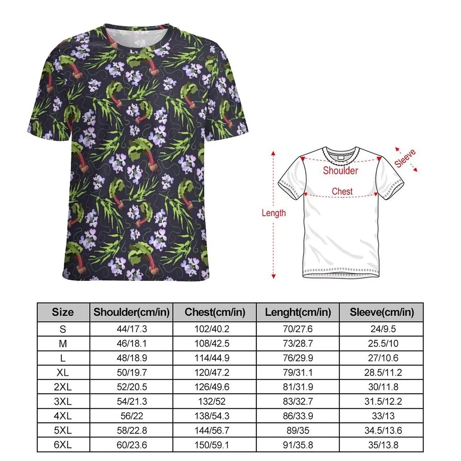 Oversized T-Shirt Summer Radishes Print T-Shirts Purple Floral Street Style Round Neck Tshirt Male Trending Pattern Top Tees