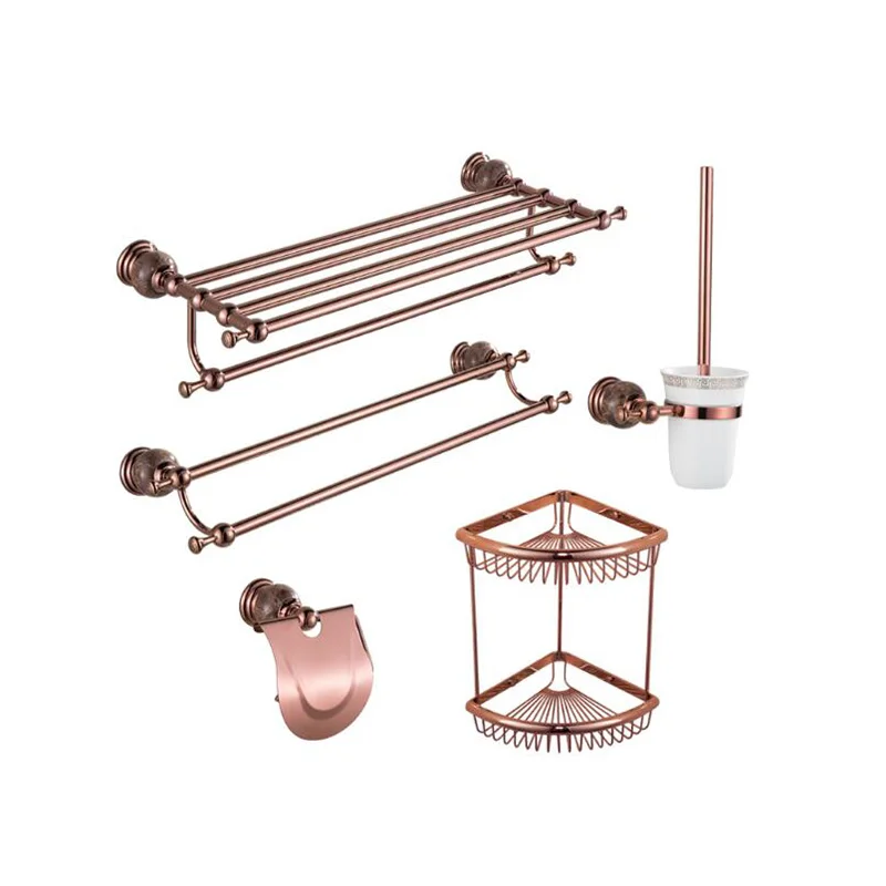 Tuqiu New brass and Jade Rose Gold Bathroom Accessories ,Paper Holder,Towel Bar,Soap basket,towel rack,hook bathroom Hardware
