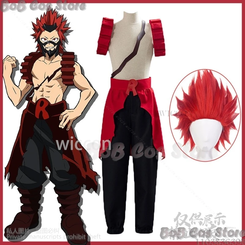 Kirishima Eijiro Anime My Heroo Academiaa Cosplay Red Wig Battle Uniform Pant Prop Man Suit Halloween Christmas Party Customized