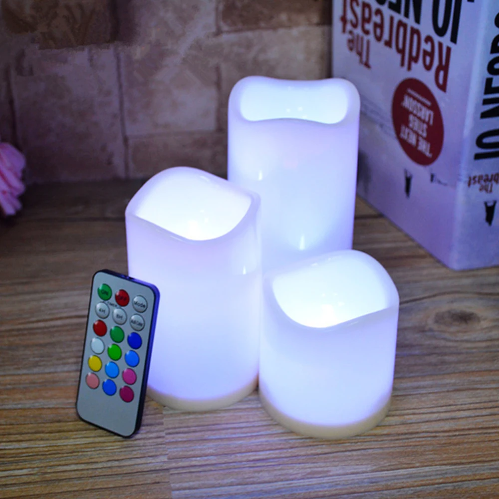 3pcs/ Set LED Flameless Flickering Candles, LED Pillar Candles Light Color Changing with 18-Key Remote Timer Battery Operated view 3