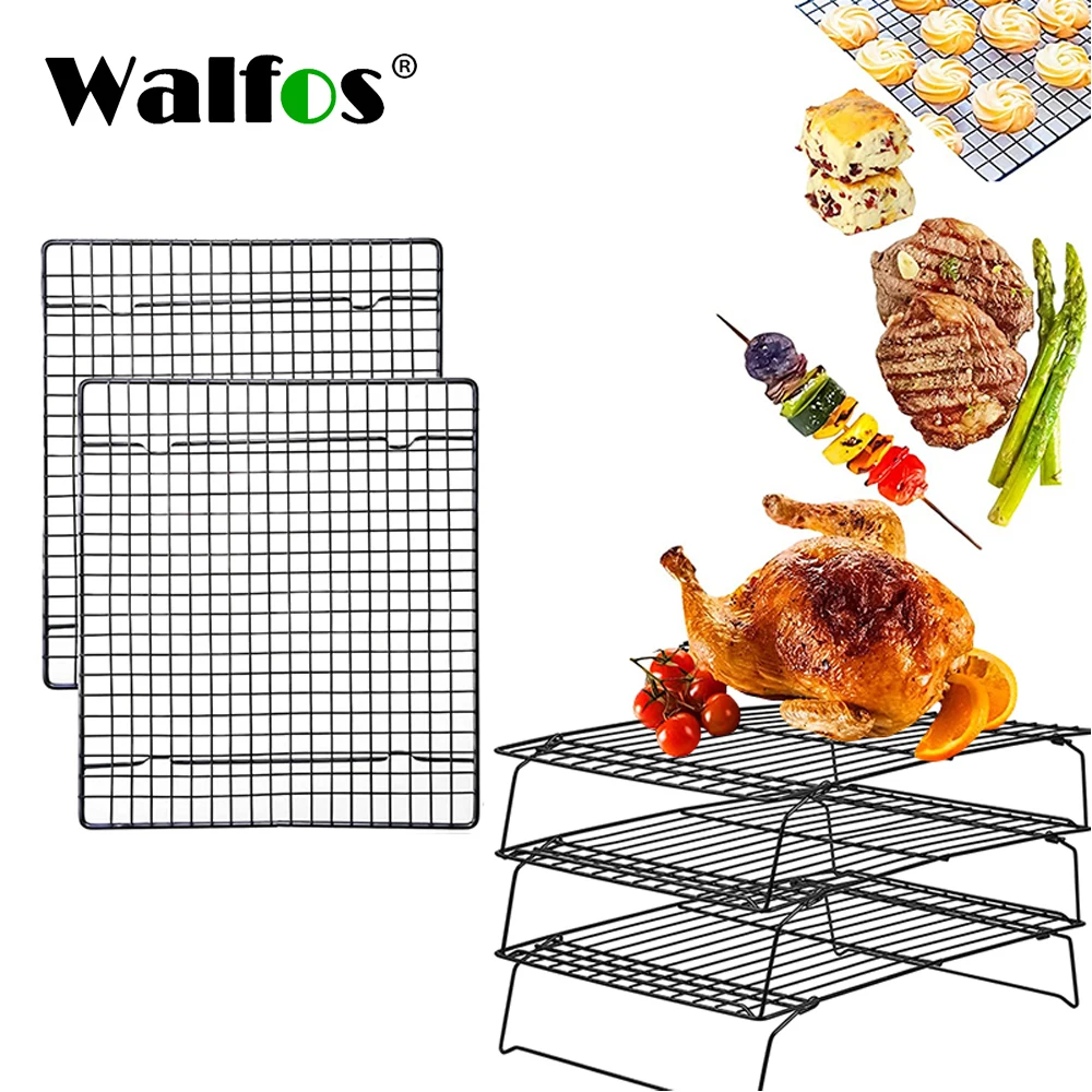 WALFOS Stainless Steel Nonstick Wire Grid Baking Tray Cake Cooling Rack Oven Kitchen Pizza Bread Barbecue Cookie Biscuit Holder