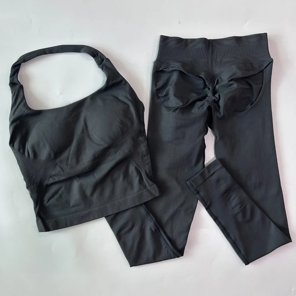 Dames Impact Gym Set: Top zonder rug, high waist scrunch shorts, fitness activewear, naadloze workout set