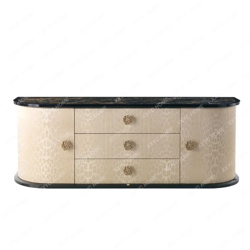 TTHousehold Living Room Wall Locker Postmodern Villa Solid Wood Printing Storage Cabinet
