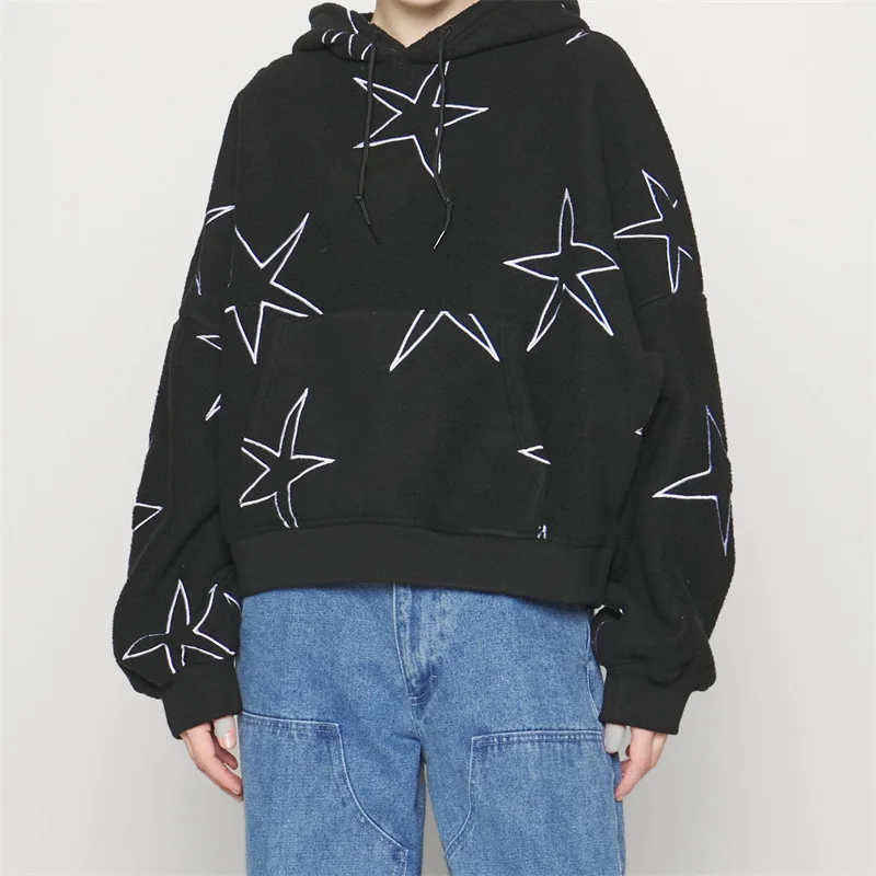 

hirigin Women Spring Autumn Loose Casual Hooded Sweatshirts Long Sleeve Stars Print Drawstring Hoodie Pullovers 2024 Sweatshirts