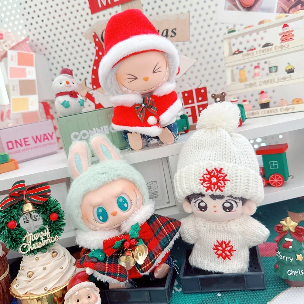 Mini Doll'S Clothes Outfit Accessories For Korea Kpop Exo Labubu Idol V1 V2 Christmas Sweater Hat Set Winter Dress Up Clothing